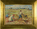 Harvest, Frantisek Myslivec, oil on cardboard, 12.6 x 17.5"