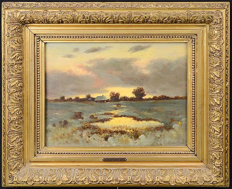 Winter Evening, Albin Lhota, oil on board, 8 x 10"