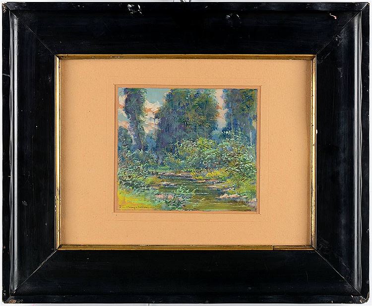 Landscape with a River, Frantisek Myslivec, oil on cardboard, 5 x 6"